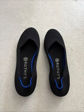 Rothy's Black Knit Slip-On Flats with Blue Trim - womens Loafers